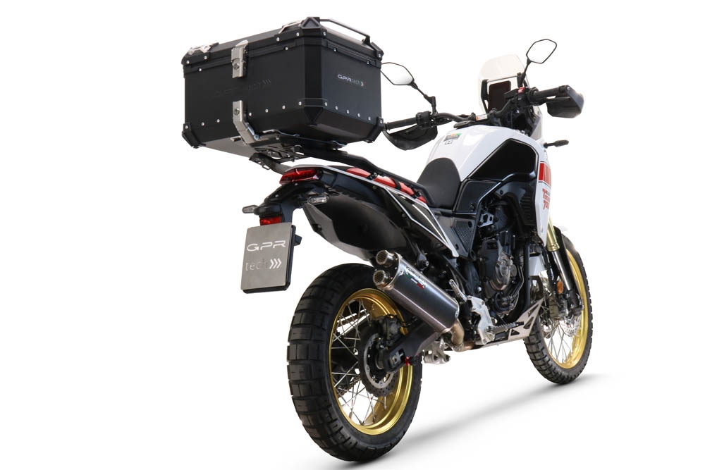Top case em alumínio, com porta-bagagens específico em alumínio cor preto com placa específica incluída Top case maletas GPR TECH compatível com Yamaha Tenere 700 2019/2020 e4