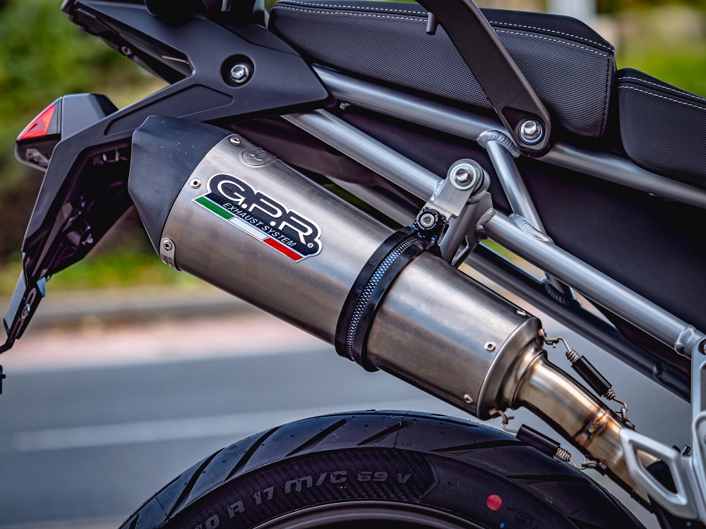 GPR escape compatível com  Triumph Tiger 900 2020-2023, New Grand Prix Evo Titanium, Escape legal, homologado, silenciador com db killer removível e tubo de ligação específico 