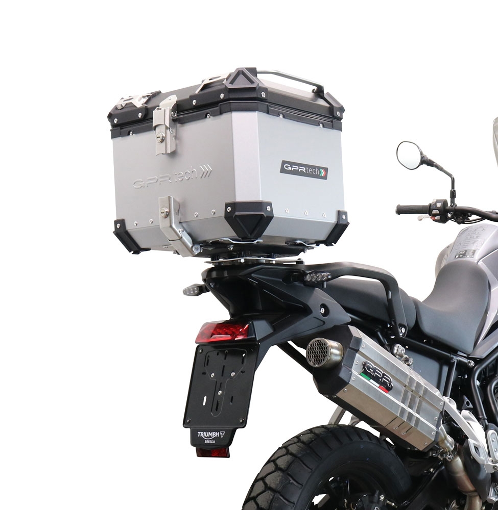 Top case em alumínio, cor prata com placa específica incluída Top case maletas GPR TECH compatível com Triumph Tiger 850 Sport 2020/2024 e5
