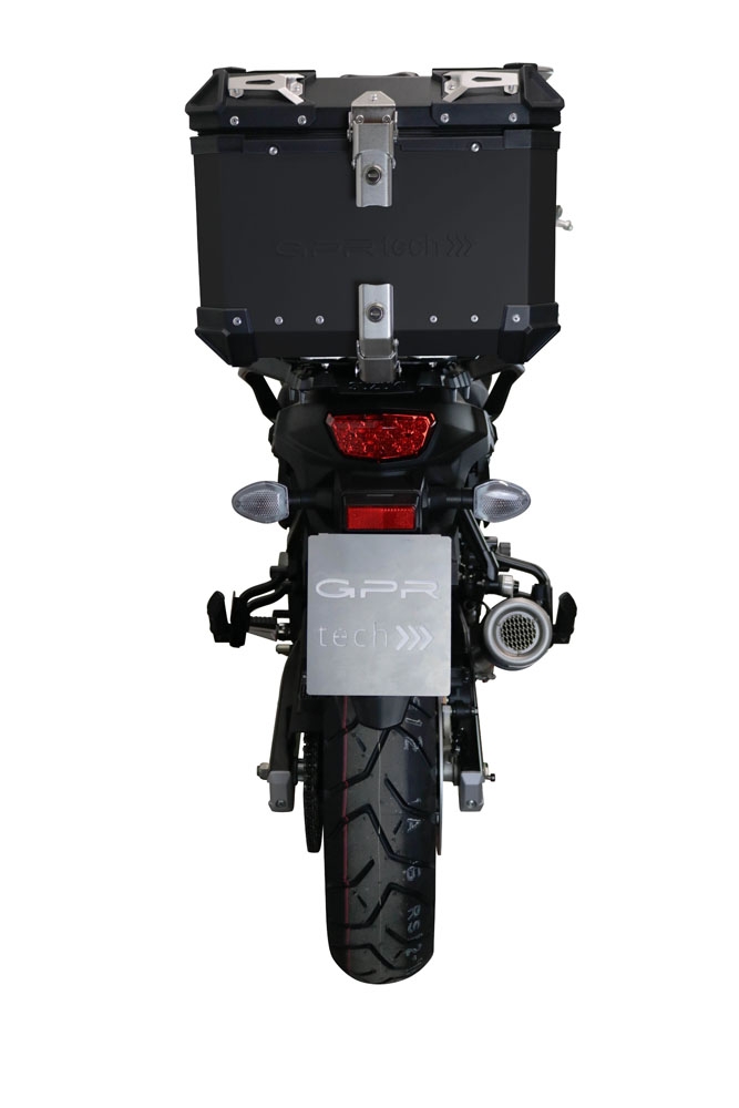 Top case em alumínio, cor prata com placa específica incluída Top case maletas GPR TECH compatível com Suzuki V-Strom Dl 650 2017/2020 e4