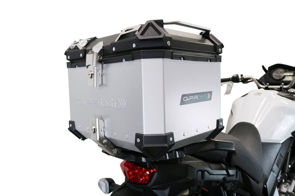 Top case em alumínio, cor prata com placa específica incluída Top case maletas GPR TECH compatível com Suzuki V-Strom Dl 650 2017/2020 e4