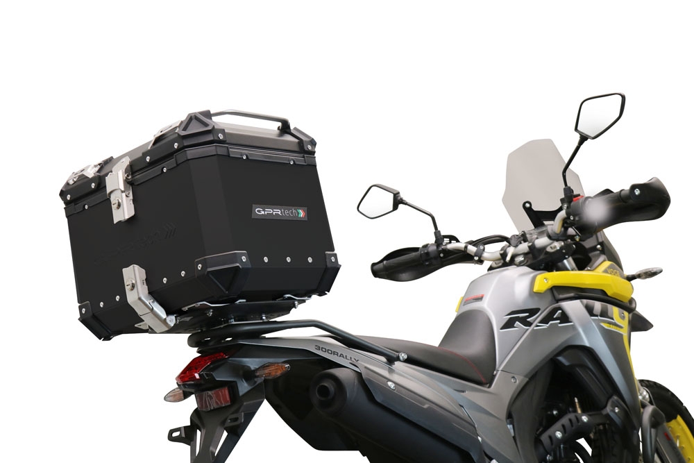 Top case em alumínio, cor preta com placa específica incluída Top case maletas GPR TECH compatível com Voge 300Rally 2022/2024 e5
