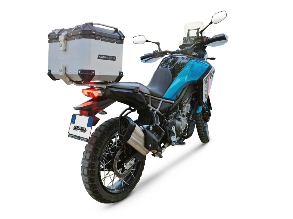 Top case em alumínio, cor prata com placa específica incluída Top case maletas GPR TECH compatível com Cf Moto 450MT 2023/2025