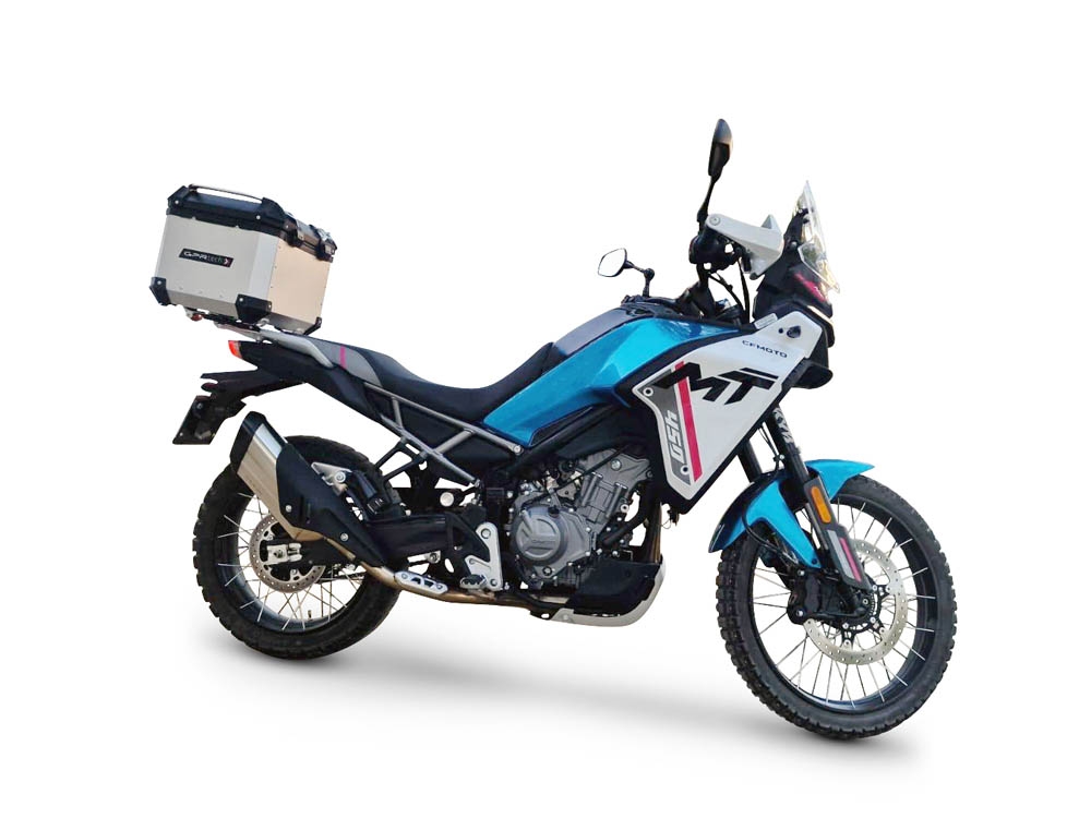 Top case em alumínio, cor prata com placa específica incluída Top case maletas GPR TECH compatível com Cf Moto 450MT 2023/2025