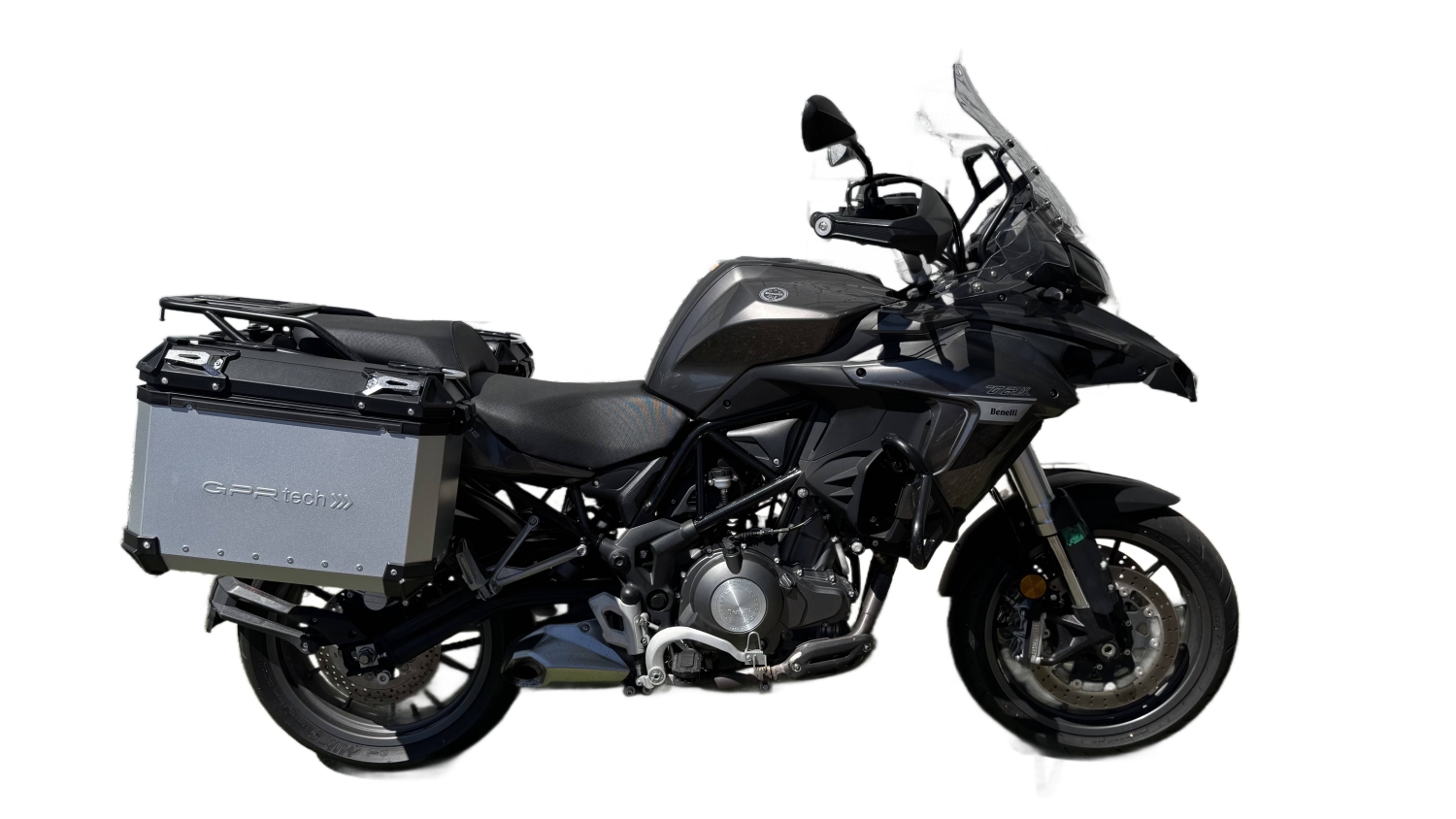 GPR TECH compatível com  Benelli Trk 502 X 2017/2020 e4 Par de malas laterais em alumínio cor prata com porta-bagagem específico Capacidade 38 LT. + 38 LT.
