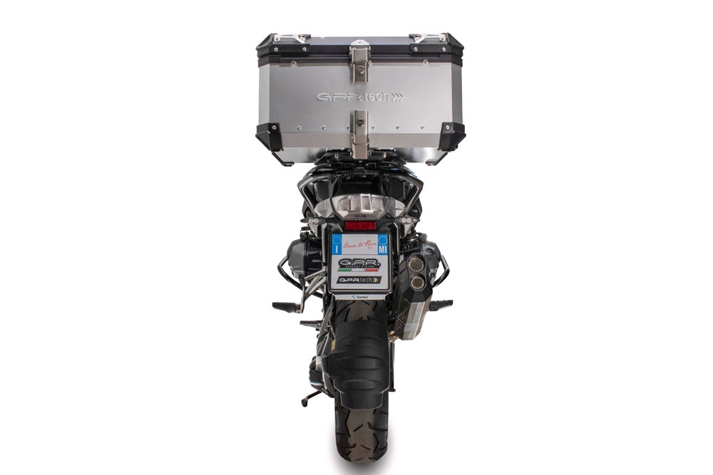 Top case em alumínio, cor prata com placa específica incluída Top case maletas GPR TECH compatível com Bmw R 1250 Gs 2021/2024 e5
