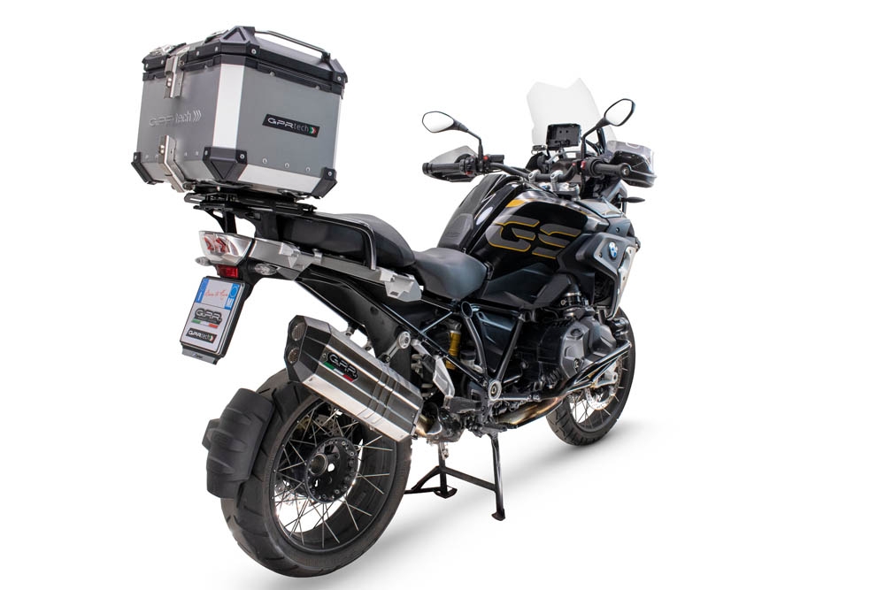 Top case em alumínio, cor prata com placa específica incluída Top case maletas GPR TECH compatível com Bmw R 1250 Gs 2021/2024 e5