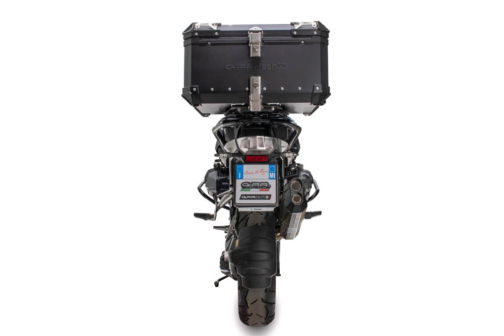 Top case em alumínio, cor preta com placa específica incluída Top case maletas GPR TECH compatível com Bmw R 1250 Gs 2021/2024 e5