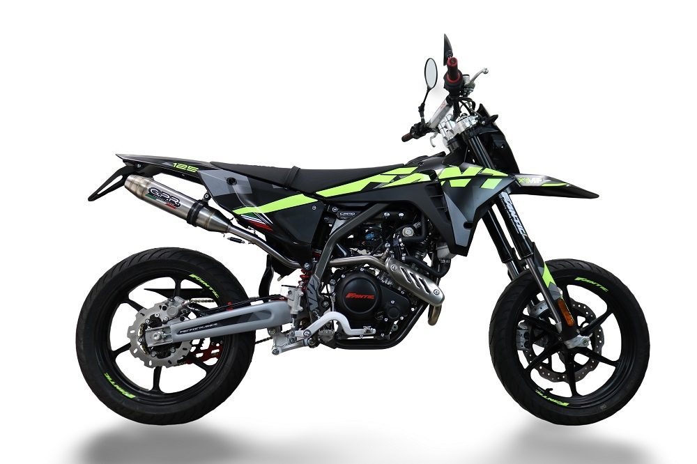 Escape compatível com Fantic Motor XMF 125 2025-2026, Deeptone Inox, Escapamento Racing, silenciador com conexão específica e db killer removível 
