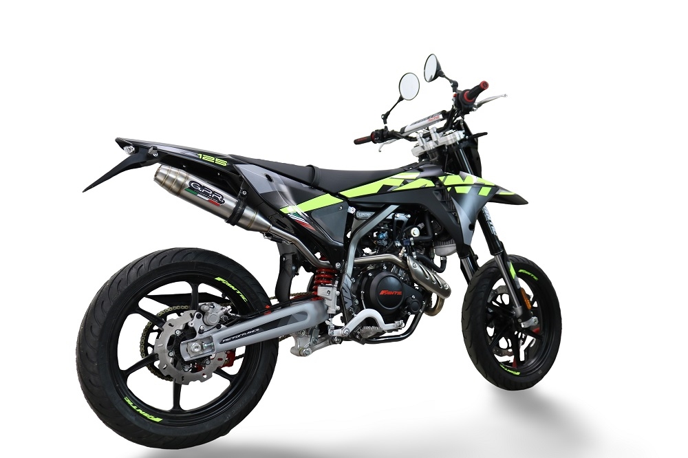 Escape compatível com Fantic Motor XMF 125 2025-2026, Deeptone Inox, Escapamento Racing, silenciador com conexão específica e db killer removível 