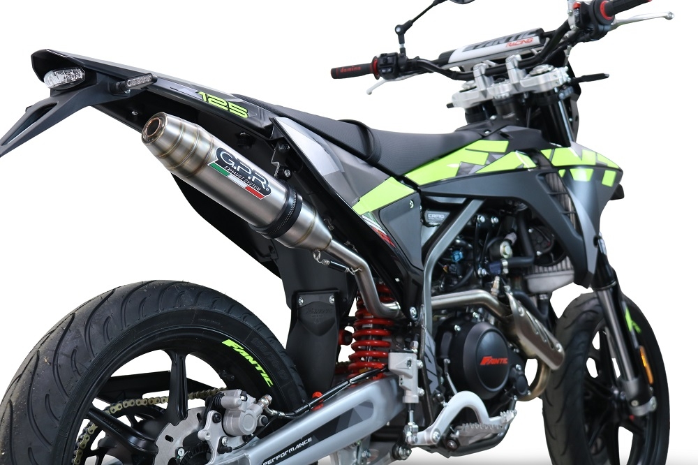 Escape compatível com Fantic Motor XMF 125 2025-2026, Deeptone Inox, Escapamento Racing, silenciador com conexão específica e db killer removível 