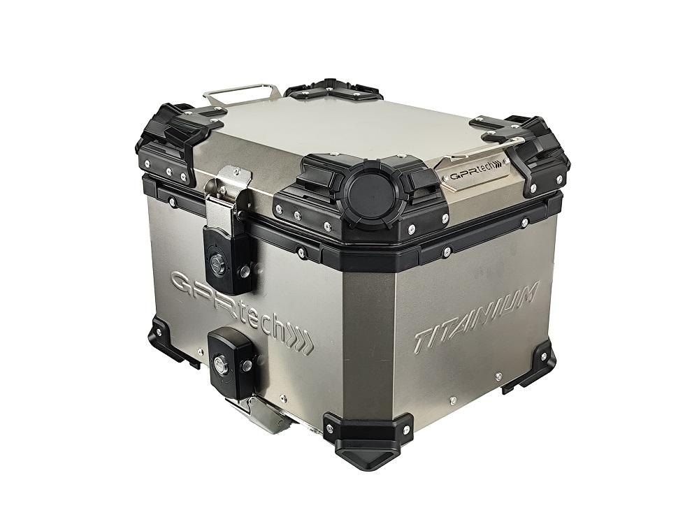 GPR TECH TOP CASE ALPI-TECH 35 LT. Top case em titânio, cor natural com placa universal incluída Capacidade Litros 35