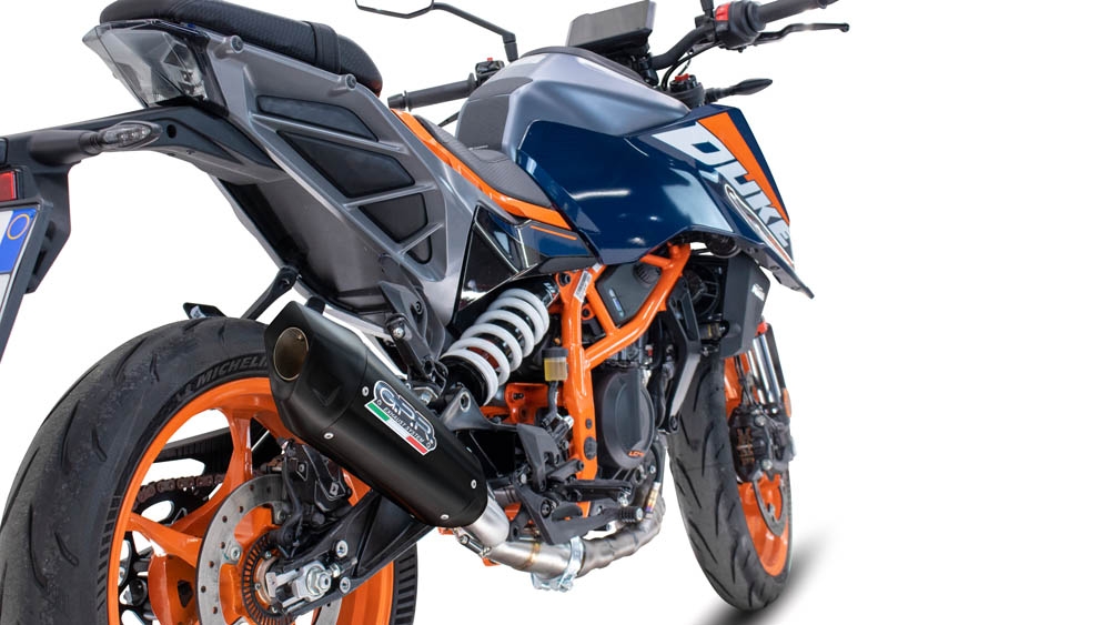 Escape compatível com Ktm Duke 390 2024-2025, GP-Revo Black Titanium, Escape legal, homologado, silenciador com db killer removível e tubo de ligação específico 