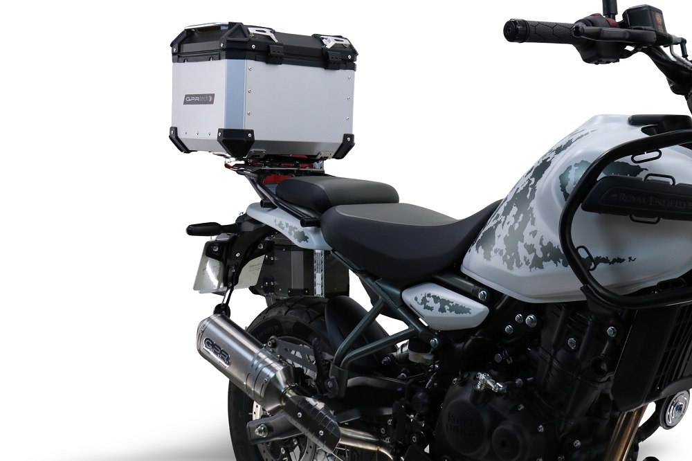 Top case maletas GPR TECH compatível com Royal Enfield Himalayan 450 2024/2025 e5 Plus Top Case Alpi-Tech em alumínio, cor preta com placa específica incluída Capacidade Litros 35