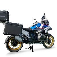 GPR TECH compatível com  Bmw R 1300 GS 2023/2025 Kit tríptico fabricado em preto, com Top case 45 Lt + Side Cases 38 Lt + 38 Lt + suporte de rack geral cor prata Capacidade do baú superior 45 litros + capacidade dos baús laterais 38 litros + 38 litros