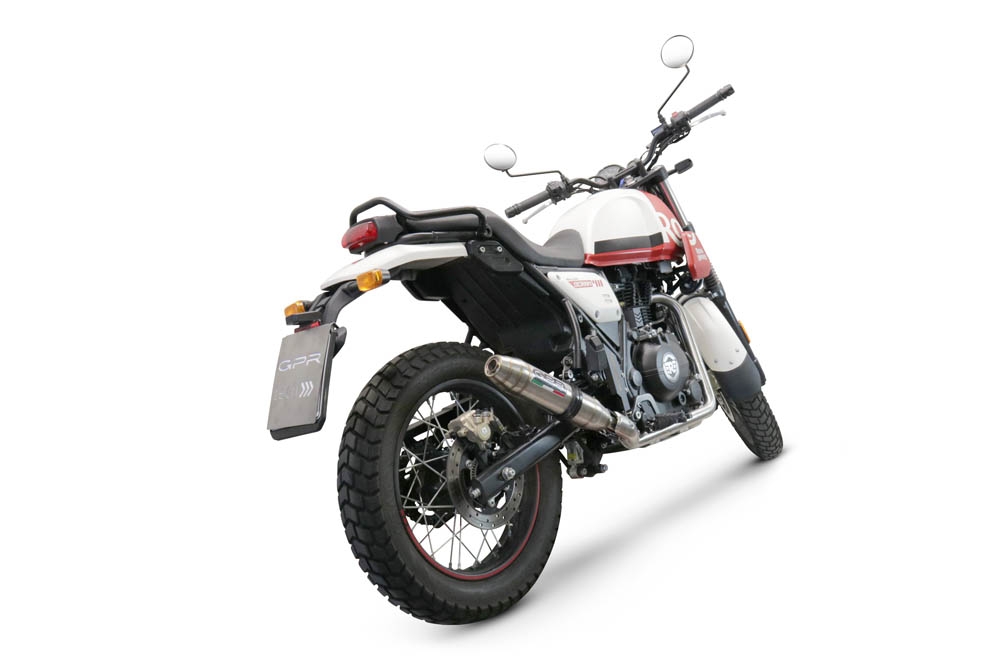 GPR escape compatível com  Royal Enfield Scram 411 2022-2024, Deeptone Inox, Sistema racing Silencioso com tubo de ligação 