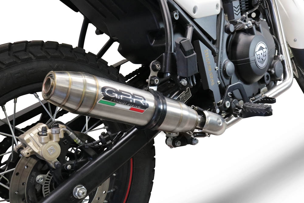 GPR escape compatível com  Royal Enfield Scram 411 2022-2024, Deeptone Inox, Sistema racing Silencioso com tubo de ligação 