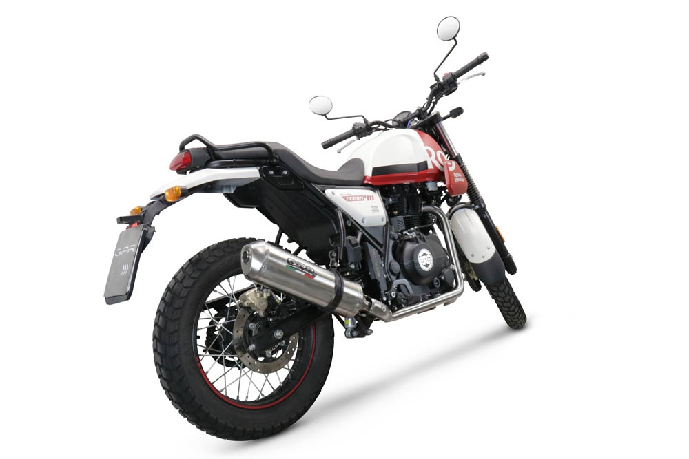 GPR escape compatível com  Royal Enfield Scram 411 2022-2024, Satinox , Escape legal, homologado, silenciador com catalisador, db killer removível e tubo de ligação específico 
