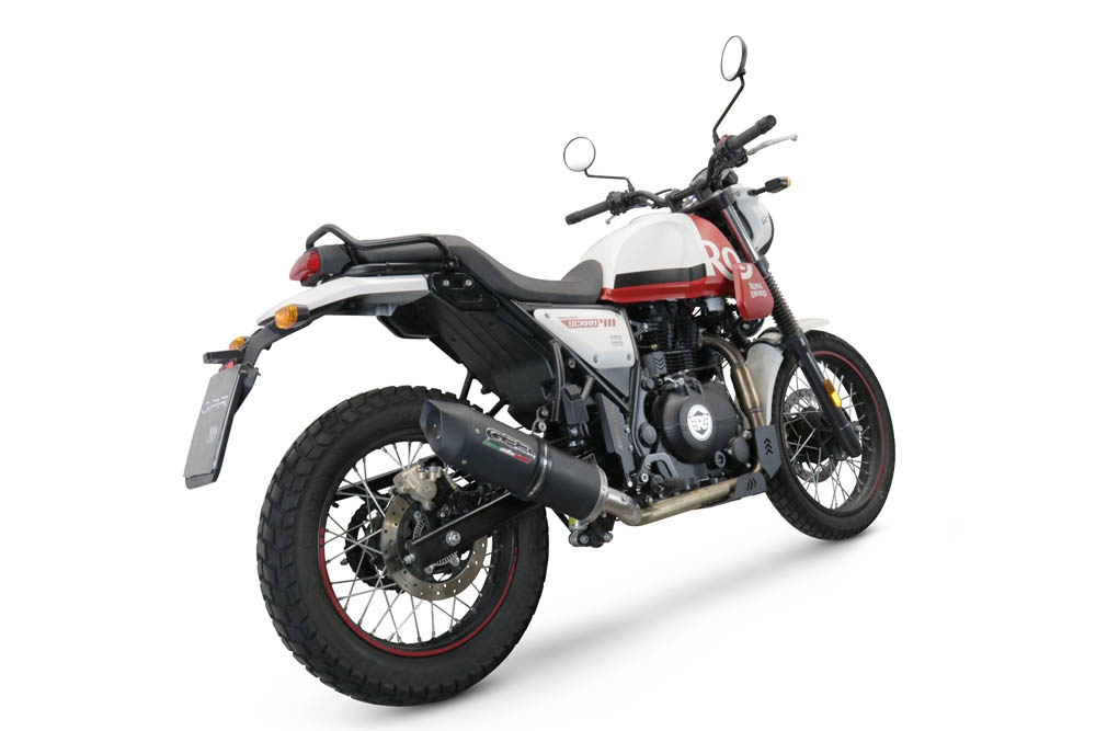 Escape compatível com Royal Enfield Scram 411 2022-2024, Furore Nero, Sistema racing Silencioso com tubo de ligação 