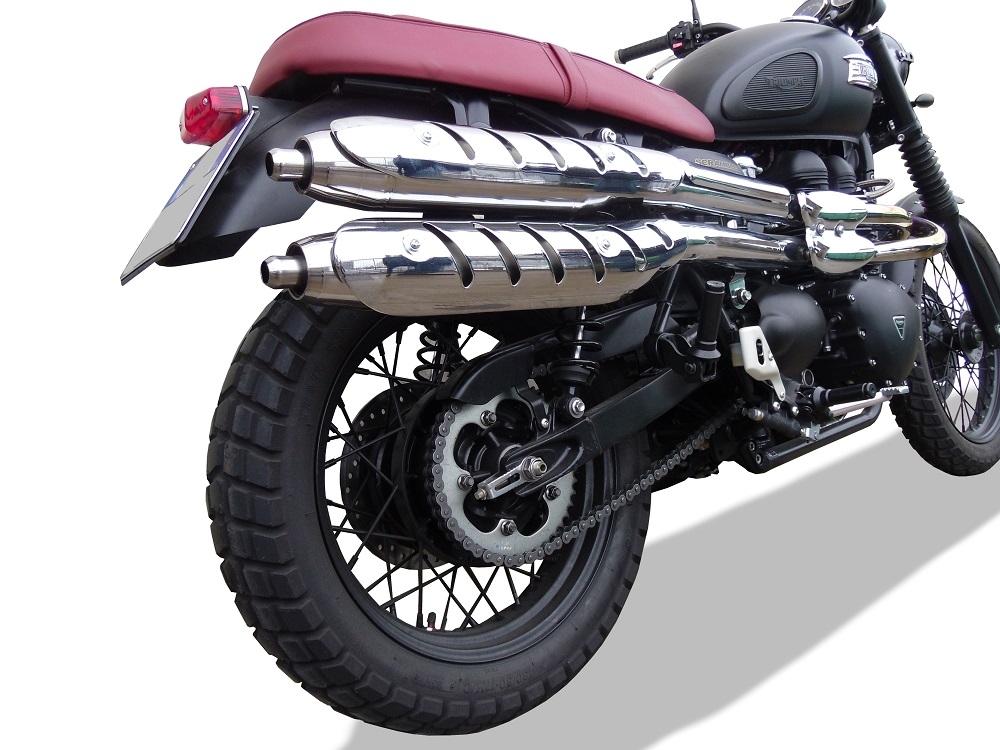 GPR escape compatível com  Triumph Scrambler 900 2006-2014, Deeptone Inox, Par de silenciosos de escape homologadas, com db killer removível e tubos de ligação específicos 