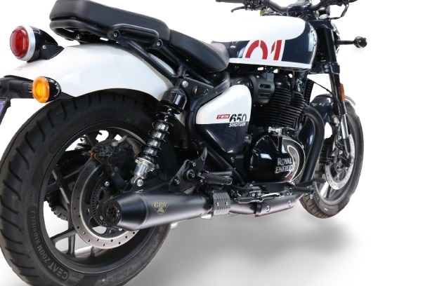 Escape compatível com Royal Enfield Shotgun 650 2024-2025, Ultracone Black, Par de terminais de exaustão aprovados, com db killer removível, catalisadores e tubo de conexão específico 