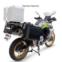 Par de malas laterais em alumínio  cor preta com o lado direito contornado,com porta-bagagem específico cor negro GPR TECH compatível com  Voge 900DSX 2024/2025 e5
