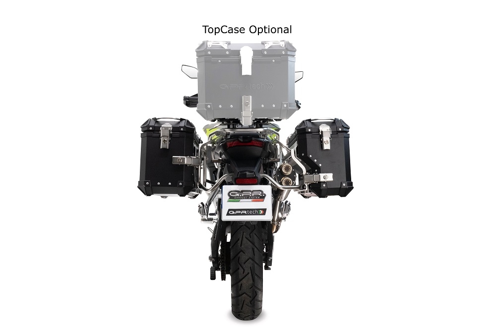 Par de malas laterais em alumínio  cor preta com o lado direito contornado,com porta-bagagem específico cor negro GPR TECH compatível com  Voge 900DSX 2024/2025 e5