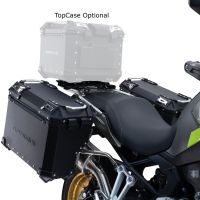 Par de malas laterais em alumínio  cor preta com o lado direito contornado,com porta-bagagem específico cor negro GPR TECH compatível com  Voge 900DSX 2024/2025 e5
