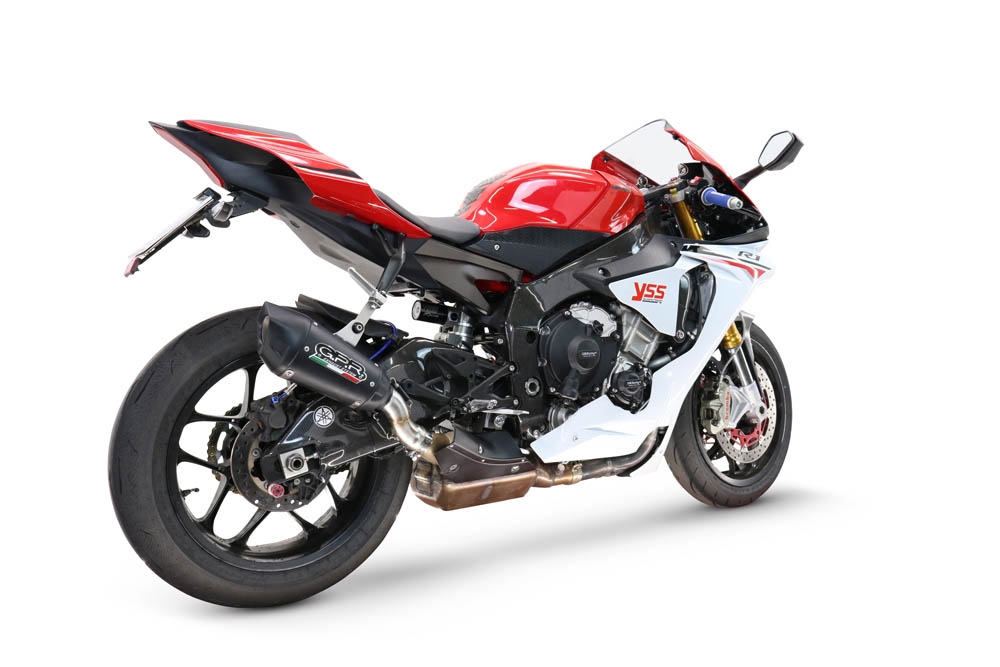 GPR escape compatível com  Yamaha Yzf R1-R1-M 2020-2025, GP-Revo Black Titanium, Escape legal, homologado, silenciador com db killer removível e tubo de ligação específico 