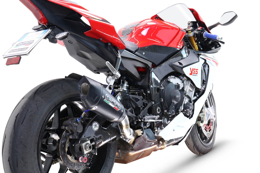 GPR escape compatível com  Yamaha Yzf R1-R1-M 2020-2025, GP-Revo Black Titanium, Escape legal, homologado, silenciador com db killer removível e tubo de ligação específico 